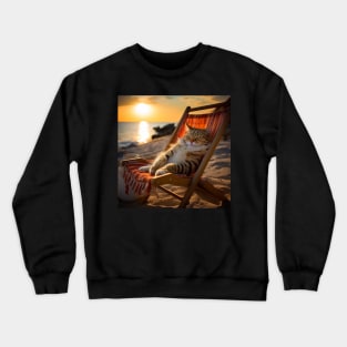 Seashore Slumber - Cat's Sunset Repose Crewneck Sweatshirt